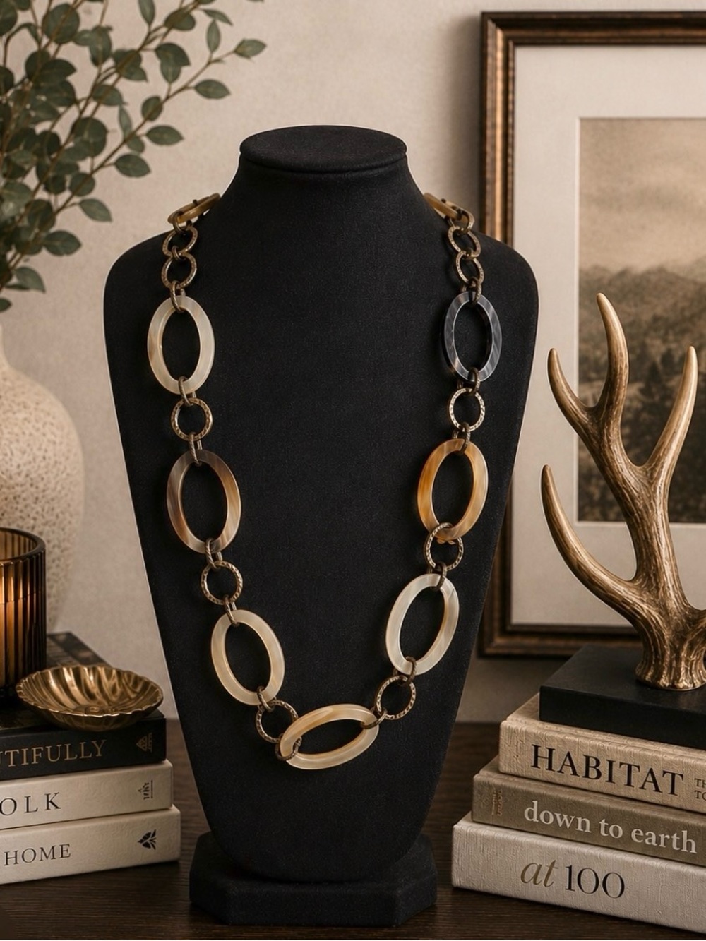 SILPADA KR “By the Horns” Vintage Oval Buffalo Horn and Brass Link Necklace